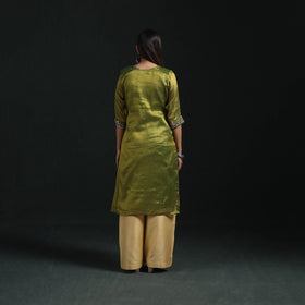 Hand embroidery fine tissue zari straight plain kurta