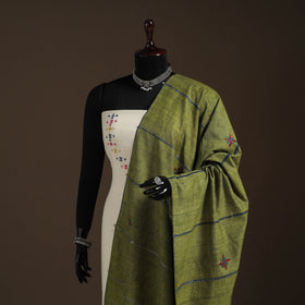 Green Hand Embroidery Khes Handwoven Cotton Kantha Dupatta