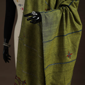 Green Hand Embroidery Khes Handwoven Cotton Kantha Dupatta