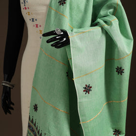 Green Hand Embroidery Khes Handwoven Cotton Kantha Dupatta