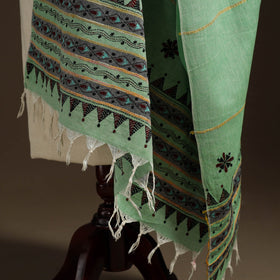 Green Hand Embroidery Khes Handwoven Cotton Kantha Dupatta