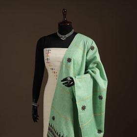 Green Hand Embroidery Khes Handwoven Cotton Kantha Dupatta