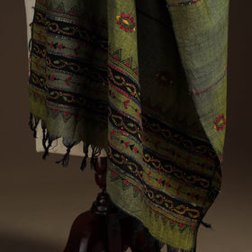 Green Hand Embroidery Khes Handwoven Cotton Kantha Dupatta