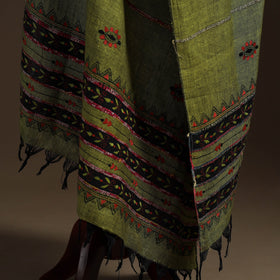 Green Hand Embroidery Khes Handwoven Cotton Kantha Dupatta