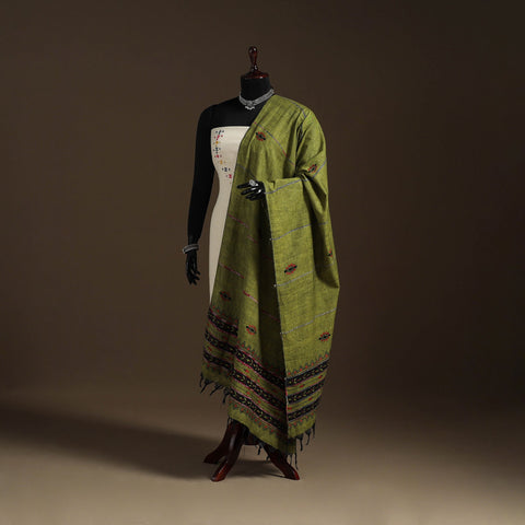 Green Hand Embroidery Khes Handwoven Cotton Kantha Dupatta