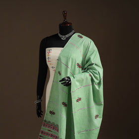 Green - hand embroidery khes handwoven cotton kantha