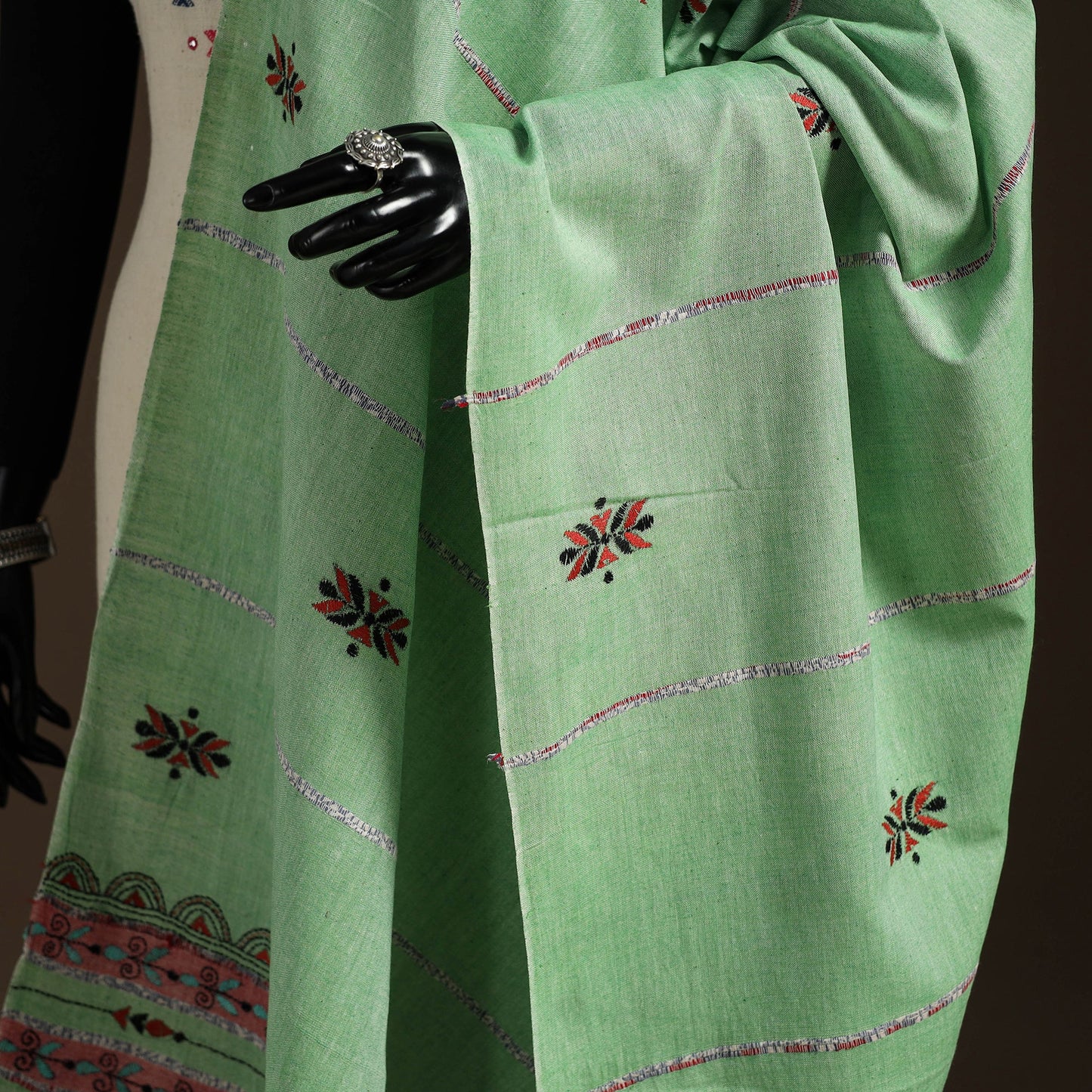 Green - hand embroidery khes handwoven cotton kantha