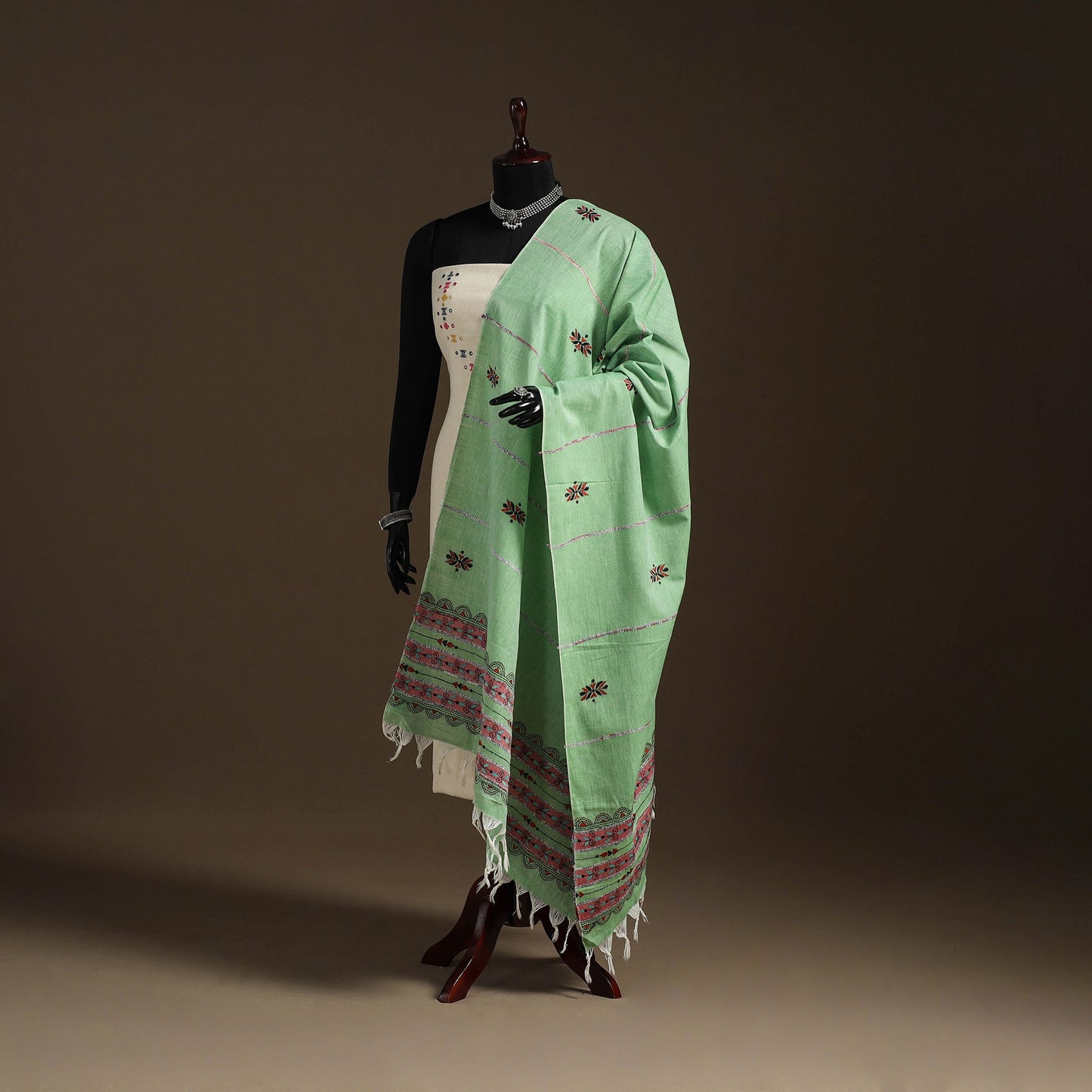 Green - hand embroidery khes handwoven cotton kantha