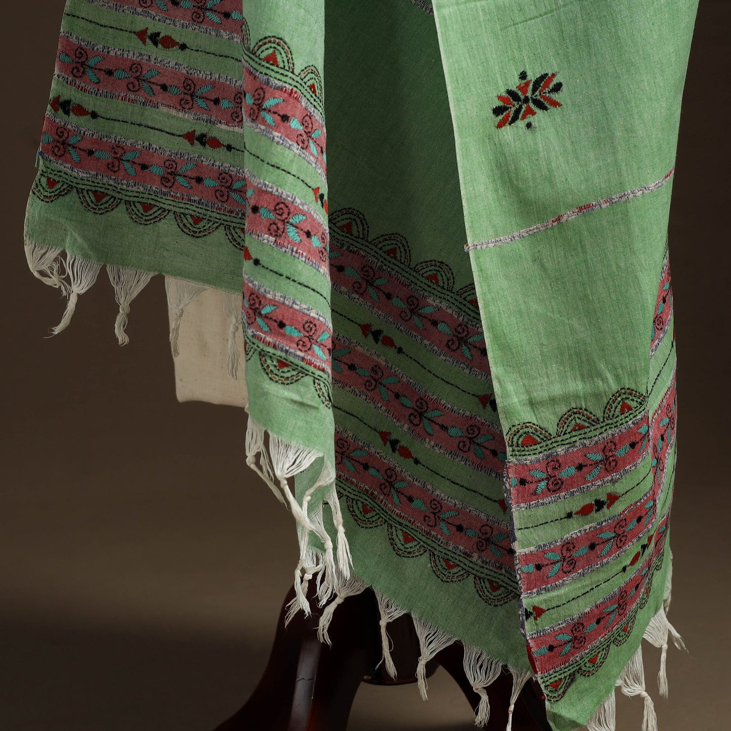 Green - hand embroidery khes handwoven cotton kantha