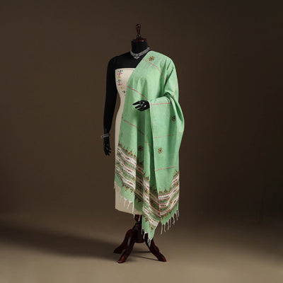Green - hand embroidery khes handwoven cotton kantha