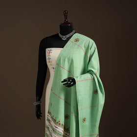 Green - hand embroidery khes handwoven cotton kantha