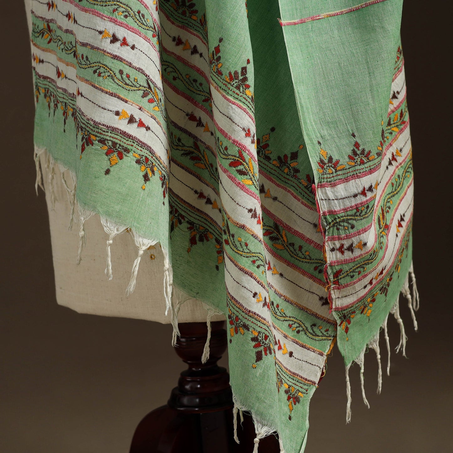 Green - hand embroidery khes handwoven cotton kantha