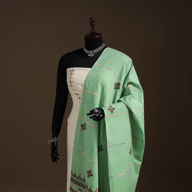 Green Hand Embroidery Khes Handwoven Cotton Kantha Dupatta