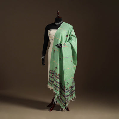 Green Hand Embroidery Khes Handwoven Cotton Kantha Dupatta