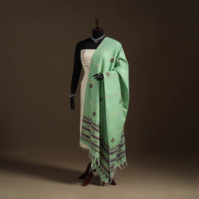 Green Hand Embroidery Khes Handwoven Cotton Kantha Dupatta