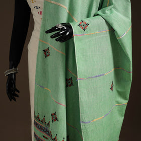 Green Hand Embroidery Khes Handwoven Cotton Kantha Dupatta