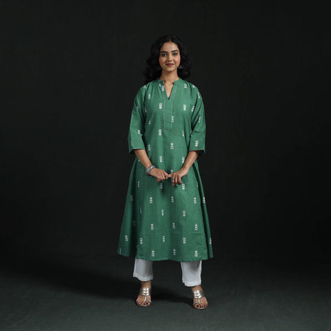 Hand embroidery a-line cotton jacquard kurta for women 13
