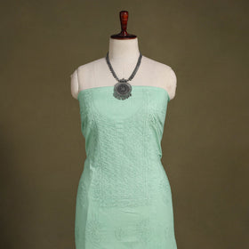 Green Hand Embroidery Mul Cotton Chikankari Kurta Material