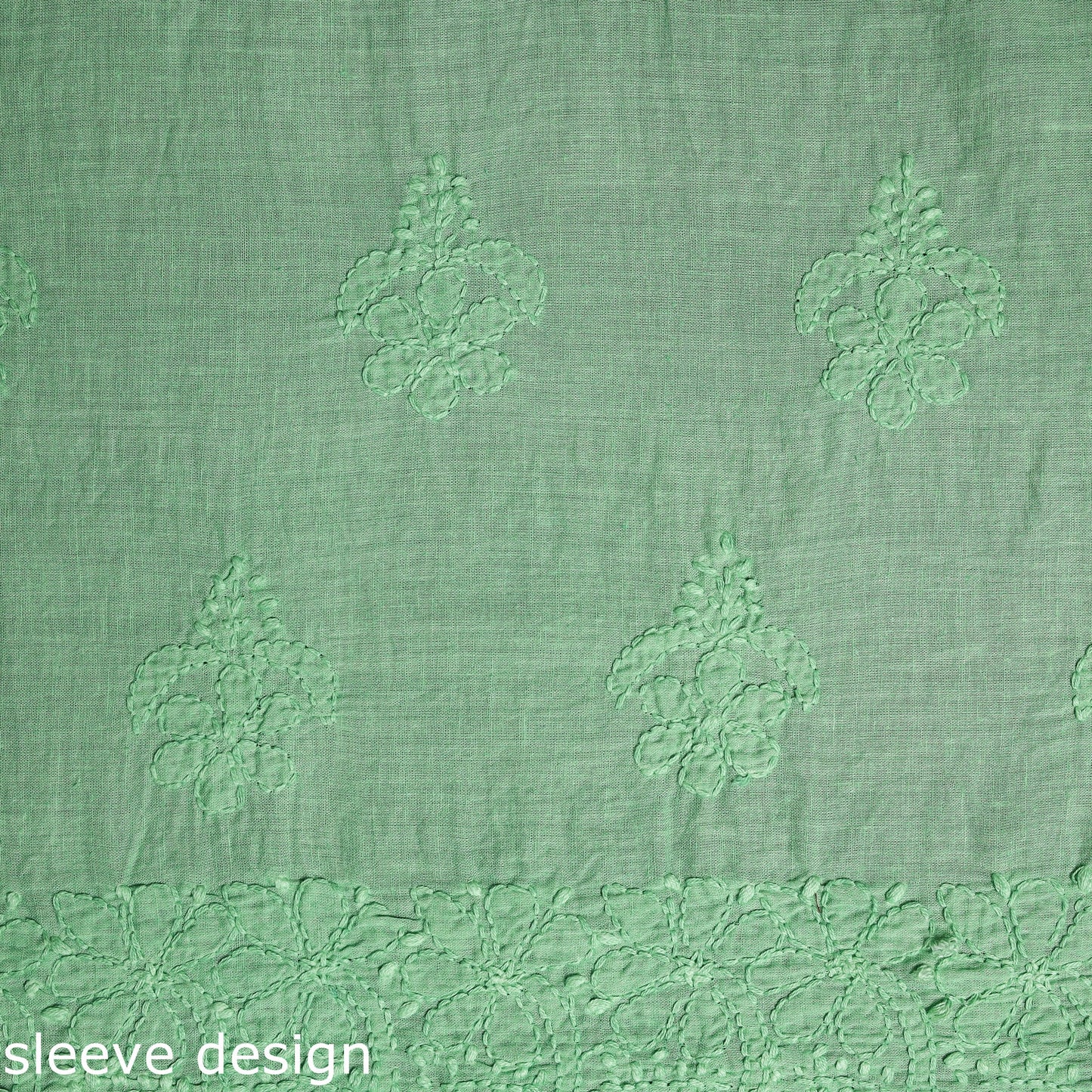 Green Hand Embroidery Mul Cotton Chikankari Kurta Material