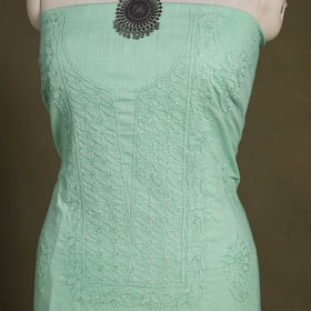 Green Hand Embroidery Mul Cotton Chikankari Kurta Material