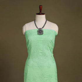 Green Hand Embroidery Mul Cotton Chikankari Kurta Material
