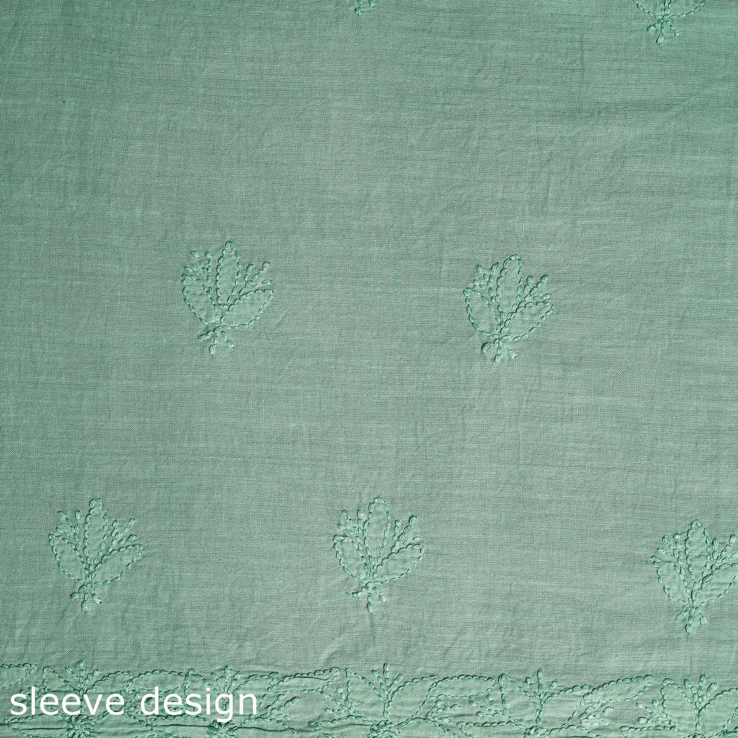 Green Hand Embroidery Mul Cotton Chikankari Kurta Material