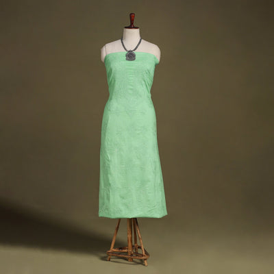 Green Hand Embroidery Mul Cotton Chikankari Kurta Material