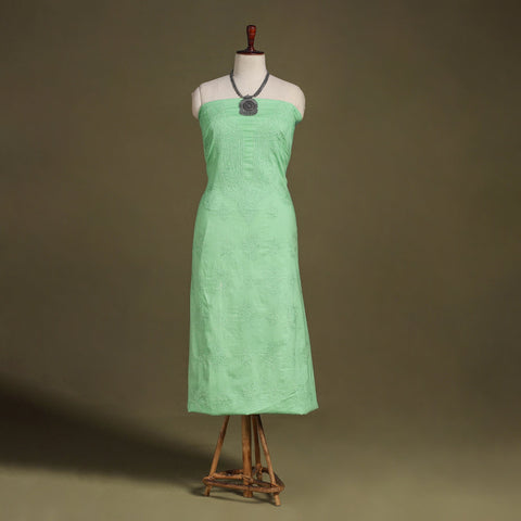 Green Hand Embroidery Mul Cotton Chikankari Kurta Material