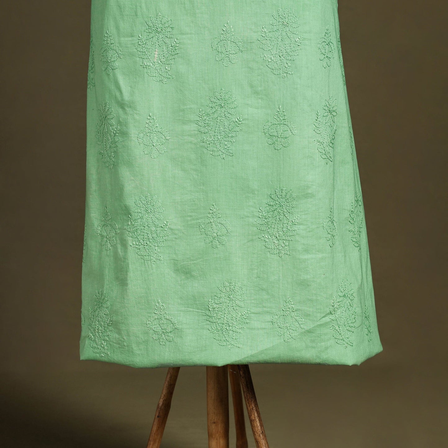 Green Hand Embroidery Mul Cotton Chikankari Kurta Material