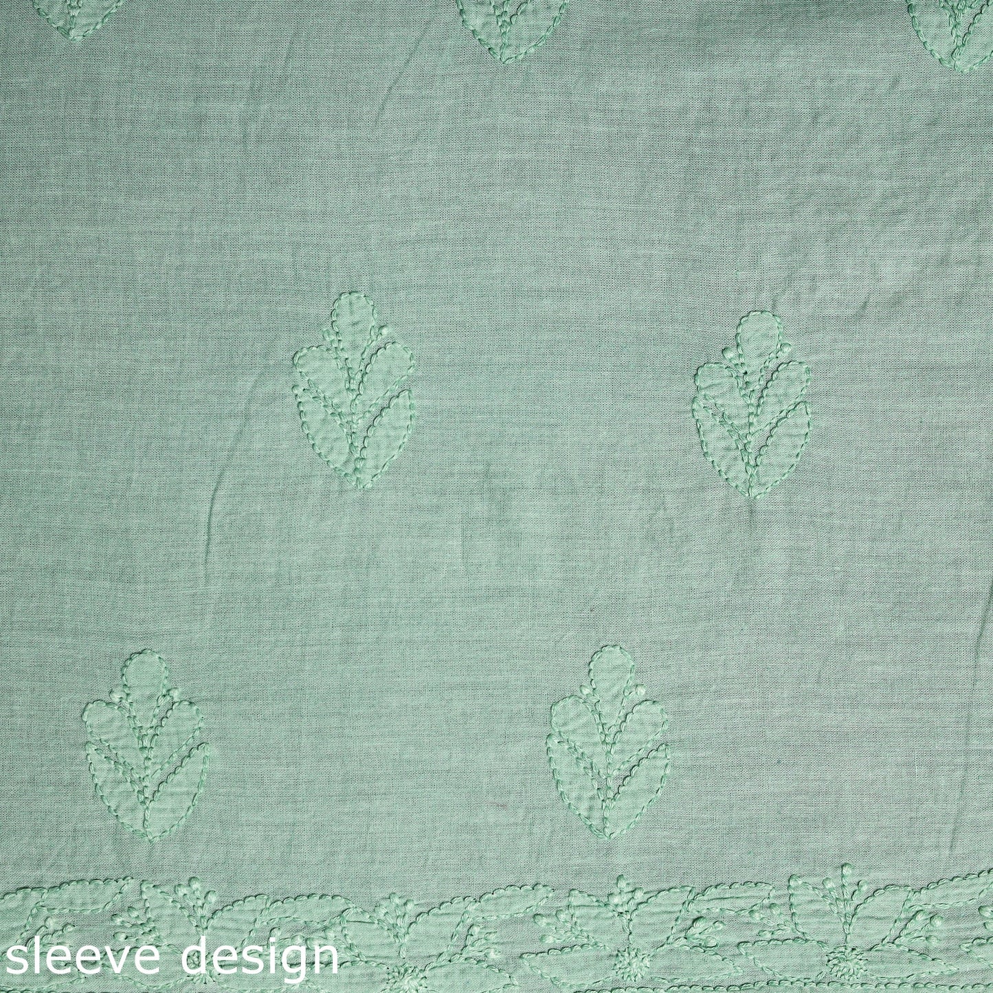 Green Hand Embroidery Mul Cotton Chikankari Kurta Material
