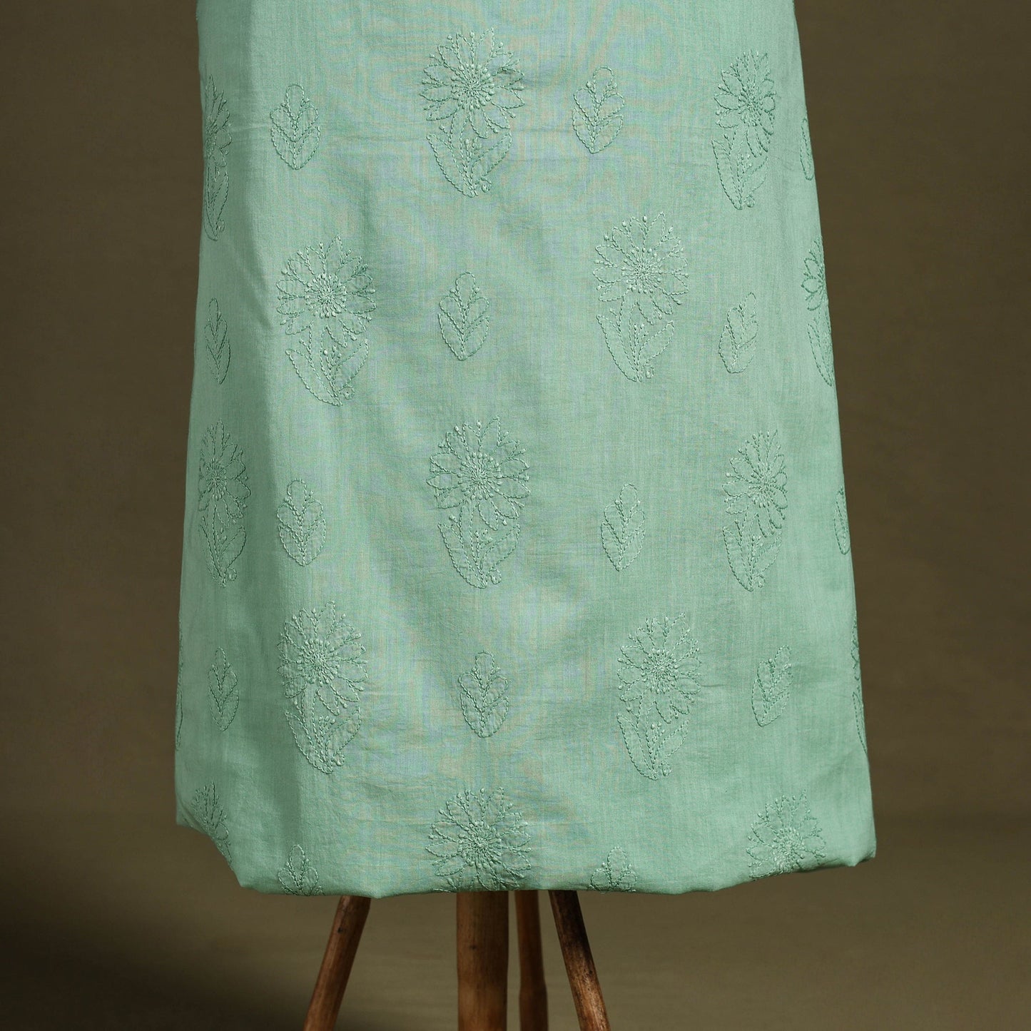 Green Hand Embroidery Mul Cotton Chikankari Kurta Material