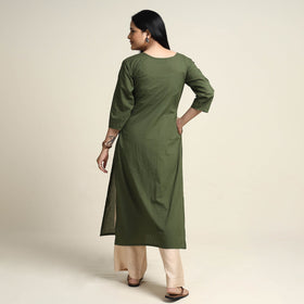 Buy Plain Dyed Hand Embroidery Cotton Long Kurta Online at iTokri.com