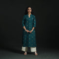 Hand embroidery straight cotton jacquard kurta for women 06