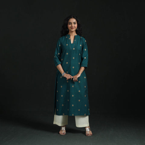 Hand embroidery straight cotton jacquard kurta for women 06