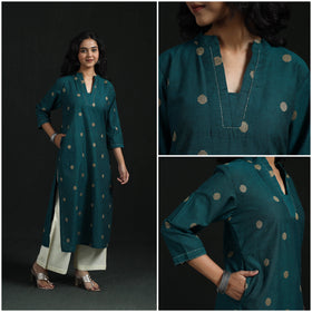Hand embroidery straight cotton jacquard kurta for women 06