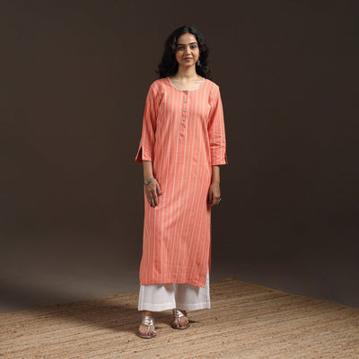 Hand embroidery straight cotton jacquard kurta for women 11