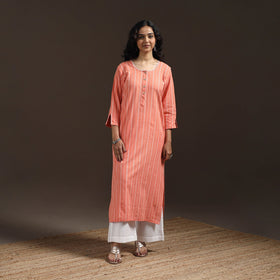 Hand embroidery straight cotton jacquard kurta for women 11