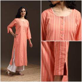 Hand embroidery straight cotton jacquard kurta for women 11