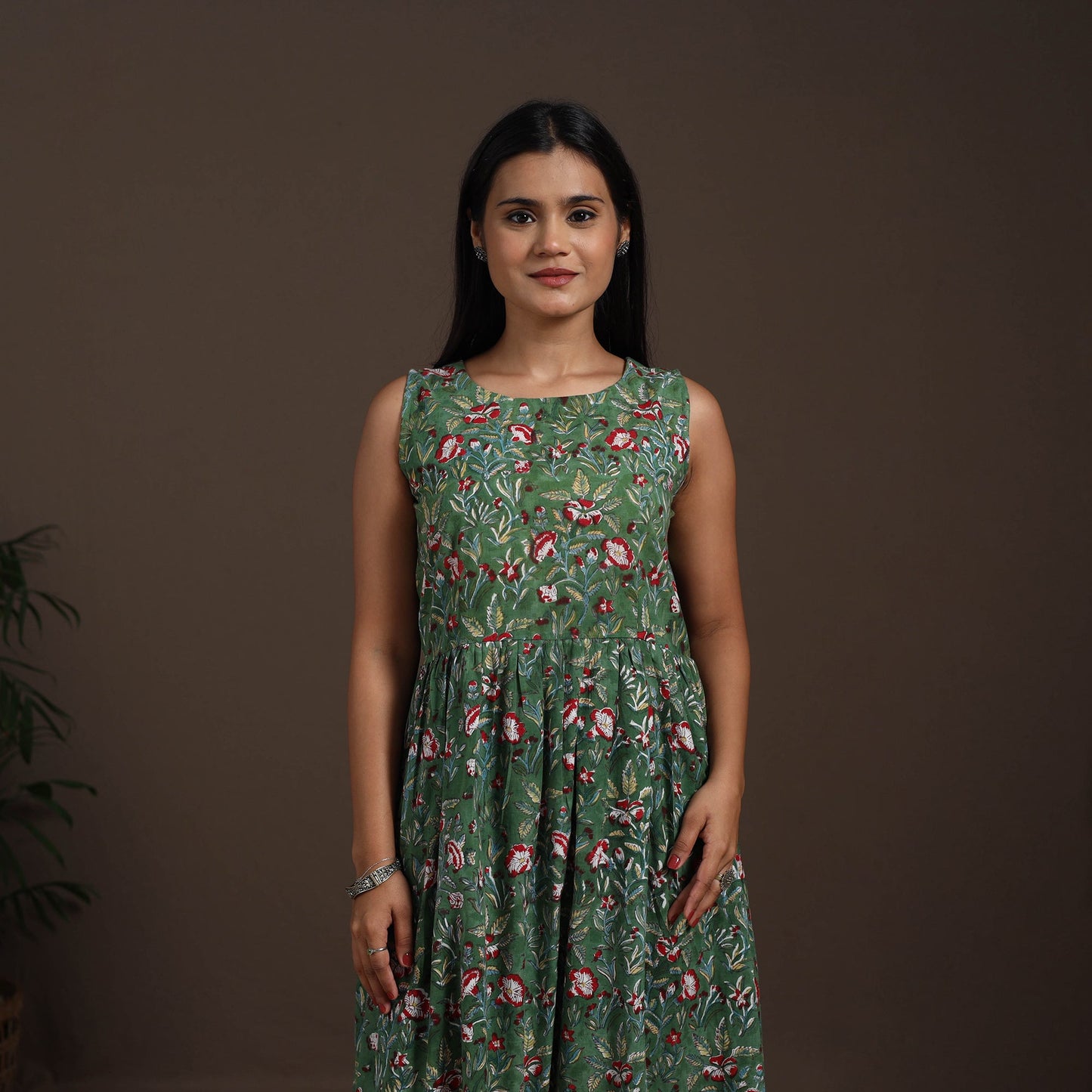 Green - hand flared sanganeri dress 15 - handcrafted