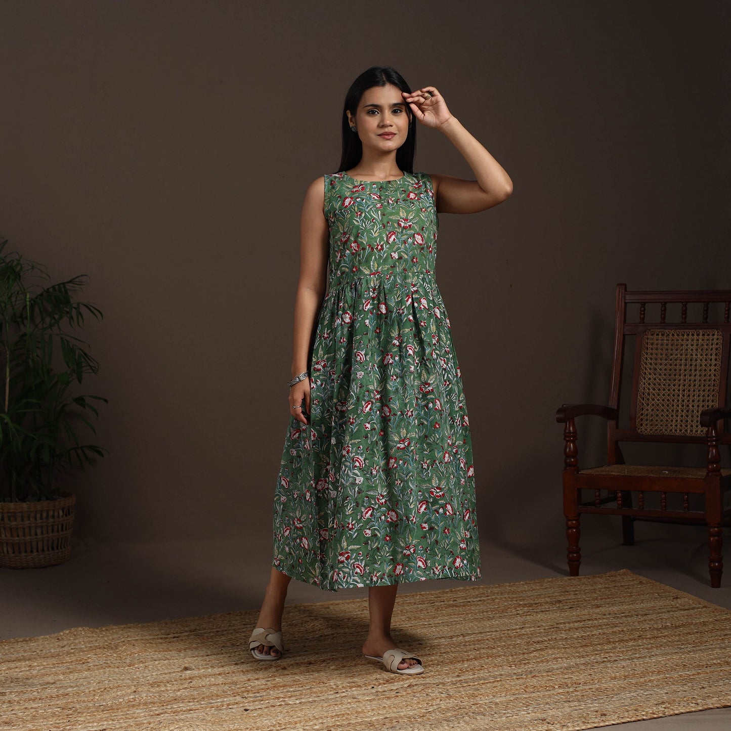 Green - hand flared sanganeri dress 15 - handcrafted