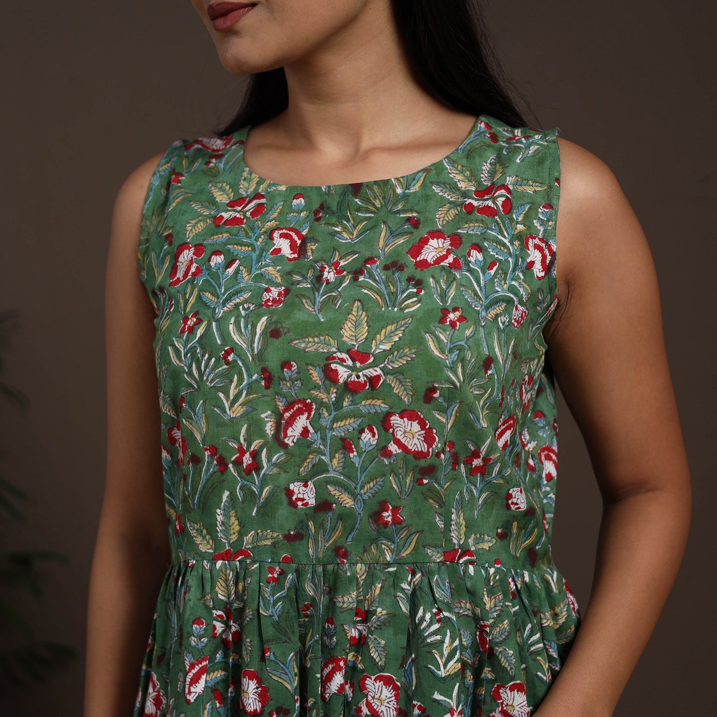 Green - hand flared sanganeri dress 15 - handcrafted