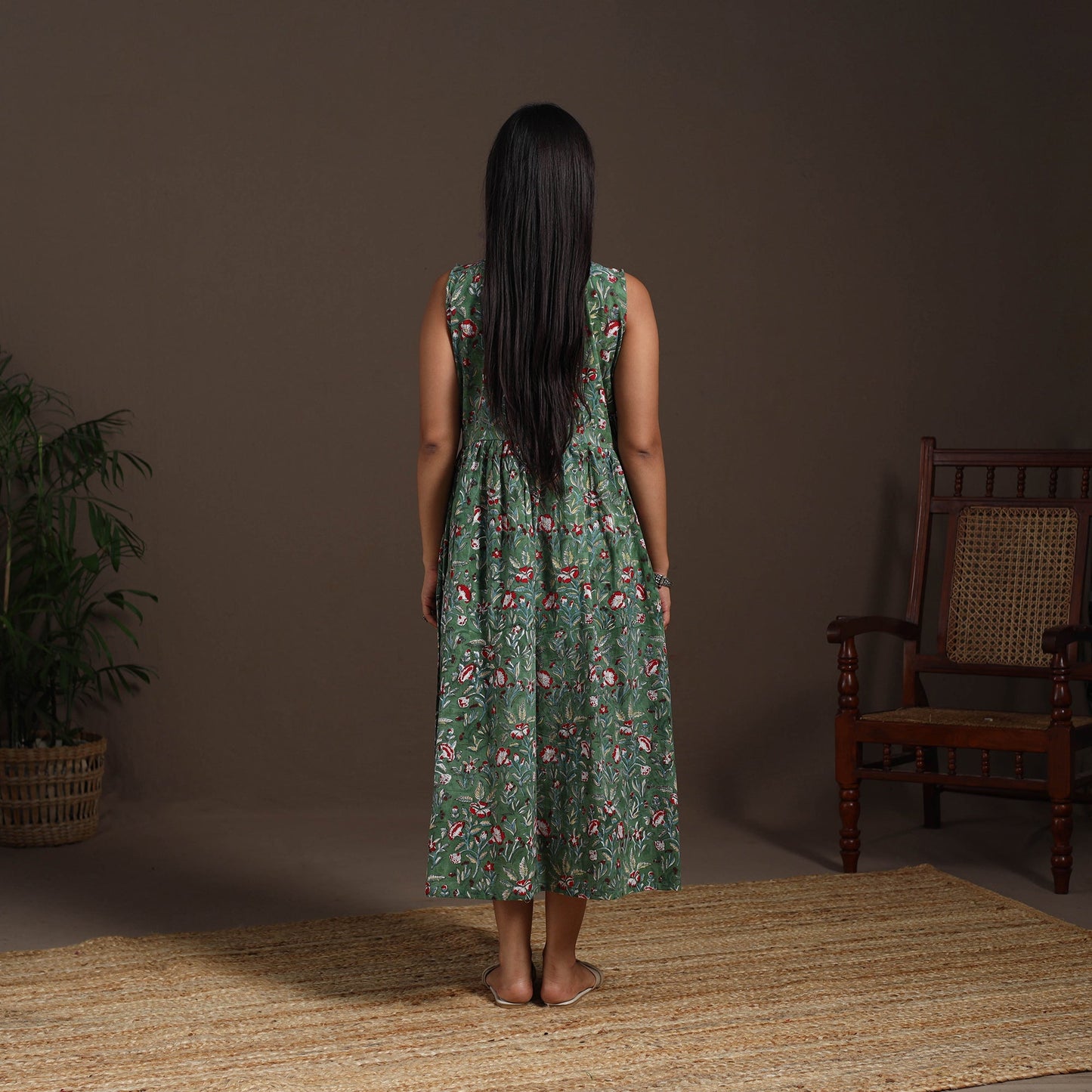 Green - hand flared sanganeri dress 15 - handcrafted