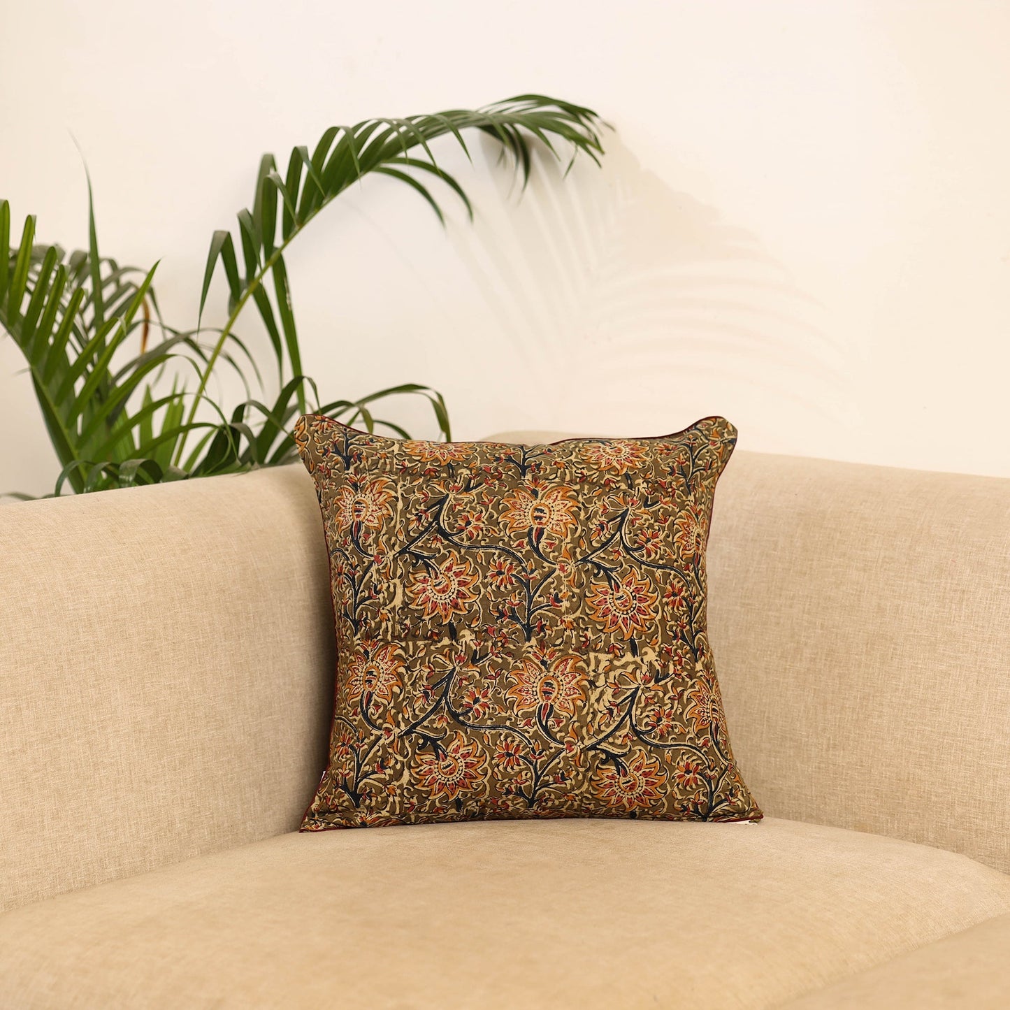 Green - hand kalamkari cushion cover 22 - handcrafted