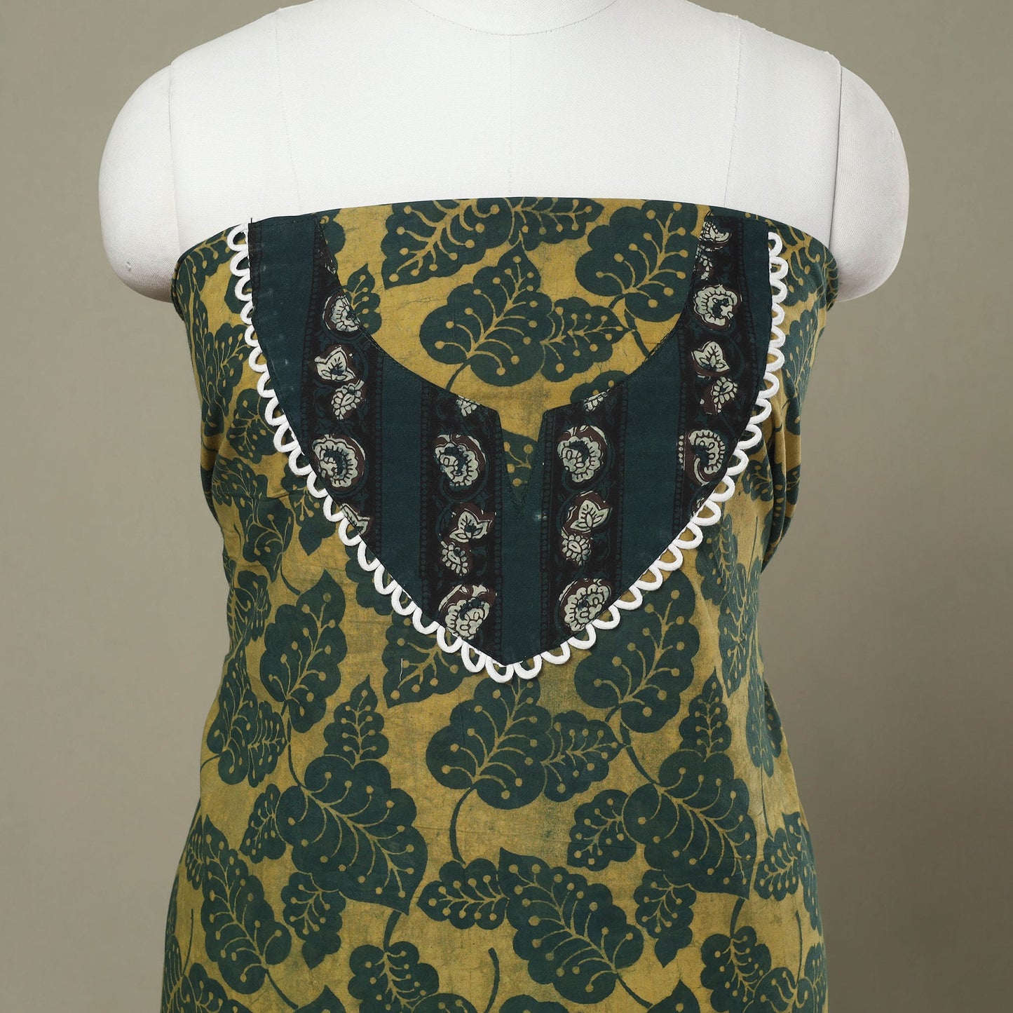 Buy Green Hand Block Print Patchwork Cotton Kurta Material