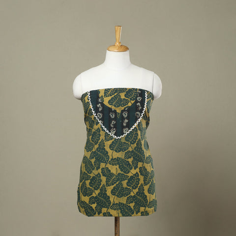 Buy Green Hand Block Print Patchwork Cotton Kurta Material