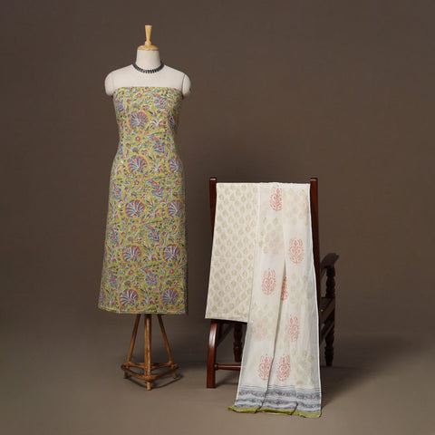 Hand sanganeri cotton 3pc unstitched dress material 24