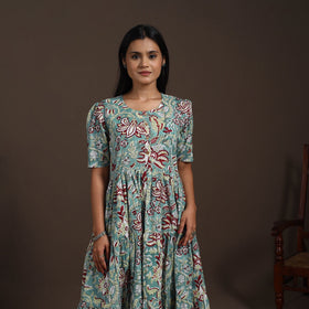 Green - hand tiered sanganeri dress 05 - handcrafted