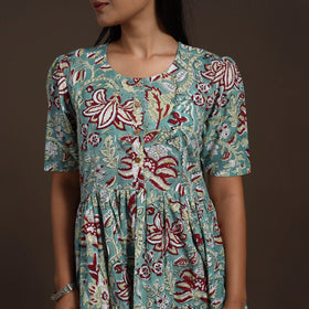 Green - hand tiered sanganeri dress 05 - handcrafted