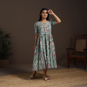 Green - hand tiered sanganeri dress 05 - handcrafted