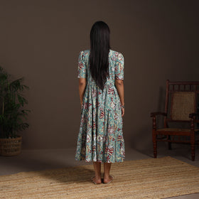 Green - hand tiered sanganeri dress 05 - handcrafted